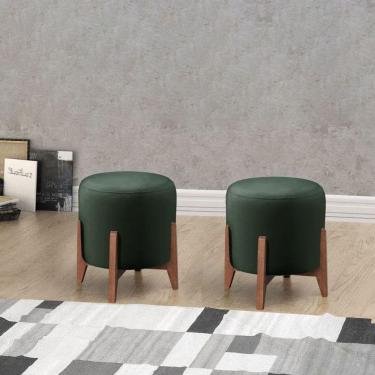 Imagem de Kit 2 Puff Decorativo Recepção Redondo Miguel Veludo Verde