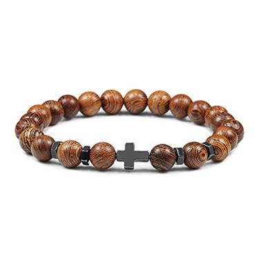 Imagem de Pulseiras trançadas de madeira natural de 8 mm masculinas ajustáveis meditação pedra pulseira feminina joias de oração pulseira de ioga casa (trançado 8)