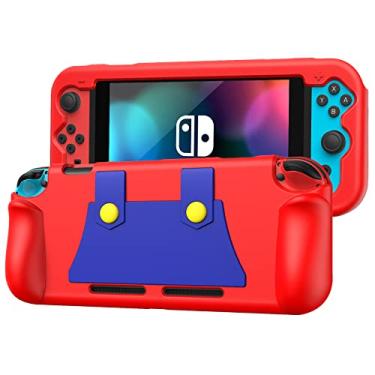 Imagem de KENOBEE Capa de silicone compatível com Nintendo Switch 2017, capa protetora ergonômica macia e leve com absorção de choque e design anti-riscos para console de interruptor, vermelha, vermelho, Capa de silicone