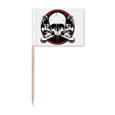 Imagem de Esqueleto pirata decoração padrão palito bandeiras marcadoras decoração de festa