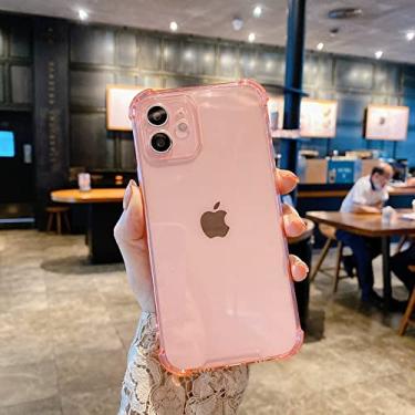 Imagem de Capa de telefone cor doce transparente macia para iPhone 14 13 11 12 Pro Max Mini XS X XR Max 7 8 Plus SE Bumper rosa para iPhone SE 2022