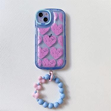Imagem de Estojo Love Stand para iPhone 14 13 12 11 Pro Max transparente rosa branco roxo pintado à mão para iPhone 14 13 12 11 Pro Max Girly Bead Bracelet Cover, A, para iPhone 14Max