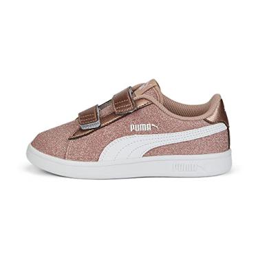 Imagem de PUMA Tênis unissex infantil Smash V2 Glitz Glam Hook & Loop, Ouro rosa, branco, 3.5 Little Kid