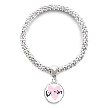 Imagem de DIYthinker Pulseira Be Mine, citação rosa, escrita à mão, prata, pingente, corrente ajustável