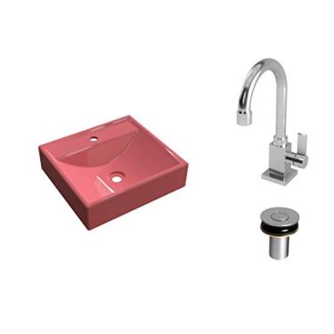 Imagem de Kit Cuba Q39 C/Torneira Luxo 1195 + Válvula Click 1''B (2,6cm) Rosa