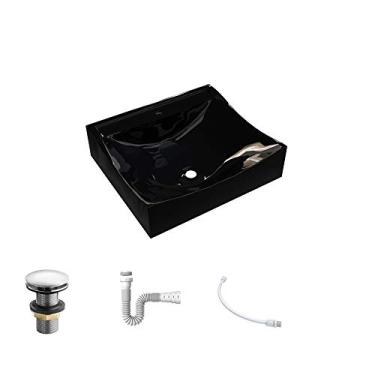 Imagem de Kit Cuba Q440 C/Válvula Click 1''G + Sifão Pvc + Flexível Preto