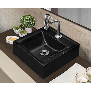 Imagem de Kit Cuba Quadrada Preta com Torneira AA05 e Válvula ABS Cromada