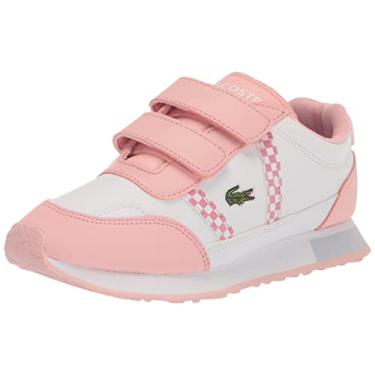 Imagem de Lacoste Tênis unissex infantil Partner Piste, Branco/Rosa, 2 Little Kid