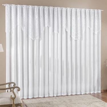 Imagem de Cortina Nicole 3 Metros Branca Tecido Microfibra Com Renda Floral Sala Quarto