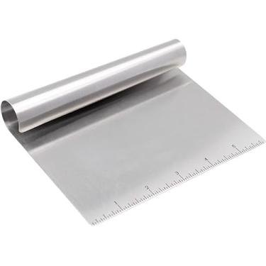 Imagem de Raspador de massa de aço inoxidável Cortador de pizza Cortador de pizza Picador com escala de medição Faca multiuso Separador de pão e bolo