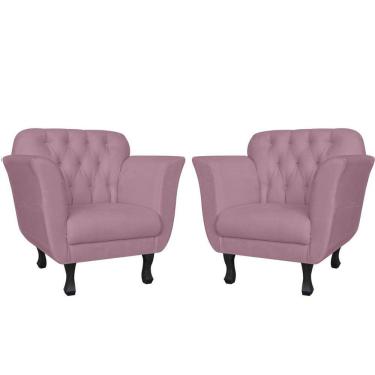 Imagem de Kit 2 Poltronas Decorativa Dália Suede Rosê Pés Madeira Mz Decor