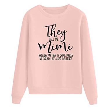 Imagem de Suéter feminino preto Sweashirt moda engraçado impressão de letras pulôver moletom solto grande gola redonda manga longa sólido, rosa, GG