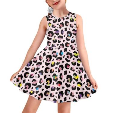 Imagem de Sprowallow Vestido feminino sem mangas de verão com gola redonda estampado para crianças regata vestidos florais na moda, Estampa de leopardo, 3-4 Anos