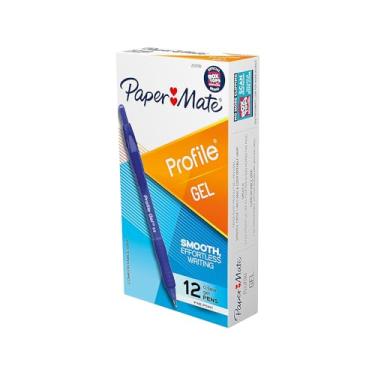 Imagem de Paper Mate Caneta de gel perfil, retrátil, fina, 0,5 mm, tinta azul, tubo azul translúcido, dúzia