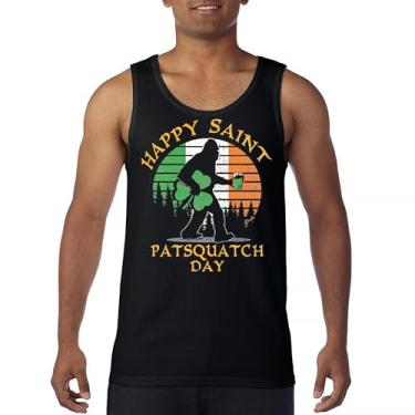 Imagem de Camiseta regata Happy Saint Patsquatch Day Funny St. Patrick's Day Big Foot Sasquatch Shamrock Beer Shenanigans masculina, Preto, P
