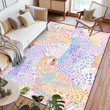 Imagem de Tapete de área bonito leopardo sem costura padrão arte rosa tom pastel desenho à mão 1,8 x 2,7 m tapetes grandes para quarto cozinha sala de estar tapetes antiderrapantes ao ar livre tapetes macios