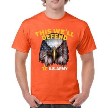 Imagem de Camiseta This We'll Defend US Army American Flag Eagle DD 214 Veteran Military Pride Patriotic Licensed Men's Tee, Laranja, 4G