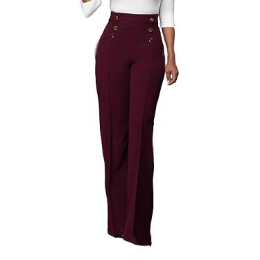 Imagem de Calça feminina flare plus size cintura alta calças de verão jeans de algodão calças de corrida confortáveis, Vermelho, G