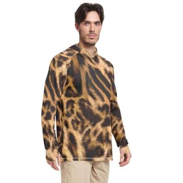 Imagem de Moletom masculino com capuz proteção solar manga comprida FPS 50 + camisas masculinas UV Rashguard para homens camisas à prova de sol textura leopardo, Estampa animal, P