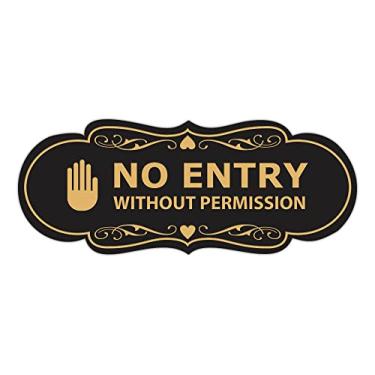 Imagem de Signs ByLITA Placa Designer No Entry Without Permission (preto dourado) - Grande 1 pacote
