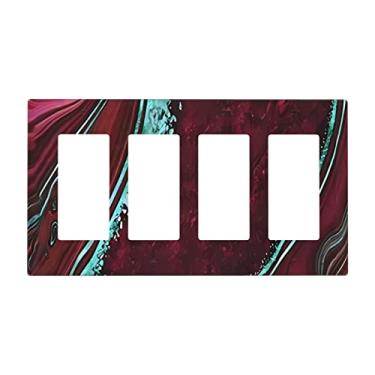 Imagem de Placa de cobertura para interruptor de luz quádruplo mármore vermelho 4 entradas placa decorativa elétrica para banheiro, sala de estar, quarto