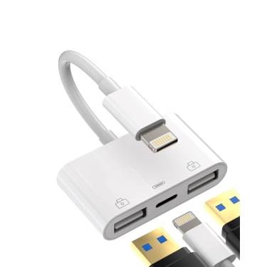 Imagem de Adaptador USB A para iPhone Lightning para cabo conector OTG 13 12 11 Mini Pro Max X Xs iPad Macho Conversor Apple Divisor Duplo e Carregador Porta Fêmea Teclado Câmera Hub 3.0