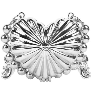 Imagem de QZUnique Mini bolsa de noite de metal bolsa transversal para meninas, crianças, mulheres, laço concha coração estrela bolsa de ombro para casamento, Coração, One Size