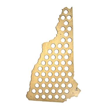 Imagem de Mapa de bonés de cerveja All 50 States – Madeira de bordo semibrilhante – Oficina de horizonte – Feito nos EUA!, Wood Grain, New Hampshire, 1