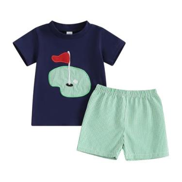 Imagem de Conjunto de 2 peças de camiseta xadrez com buraco de golfe para meninos, 2 peças, roupas de verão para bebês, Azul, 2-3 Anos