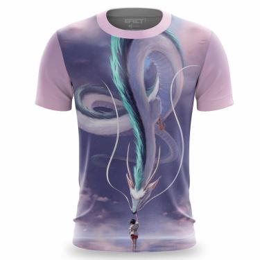 Imagem de Camisa Masculina Estampa Retro Dragão Lobo Camiseta Casual Tecido Leve-Feminino