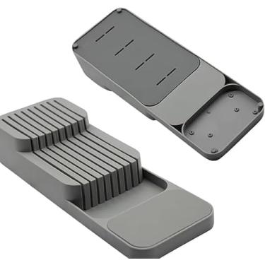 Imagem de Organizador de Facas com Divisórias Porta Talheres Bandeja Organizadora de Gaveta Economiza Espaço Suporte de Cozinha (Cinza)