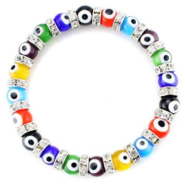 Imagem de JEWELRIESHOP Pulseira turca olho turco de vidro murano com contas de olho turco para mulheres (vermelho, preto, pulseira de olho turco azul), 8 inch, Vidro