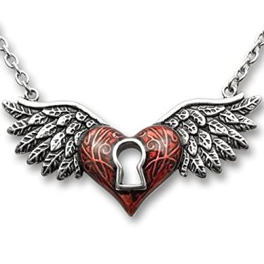 Imagem de Controse Colar de coração com asas de anjo vermelho com fechadura de aço inoxidável 316L