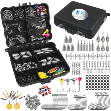 Imagem de JSHANMEI Kit de acessórios de pesca com 160 peças, incluindo ganchos de gabarito, pesos, diferentes fechos giratórios de pesca, deslizadores de pia, contas de linha de pesca, conjunto de pesca com caixa de equipamentos