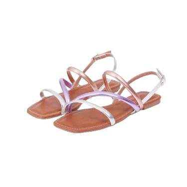 Imagem de Sandália Feminina Rasteira Com Tiras Metalizadas (Lilás, BR, Adulto, Numérico, 34)