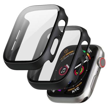 Imagem de HIDOOING Pacote com 2 capas para Apple Watch Series 10 protetor de tela de 42 mm, película de vidro temperado integrada, proteção total, antiarranhões, capa de PC rígida para iwatch série 10 de 42 mm