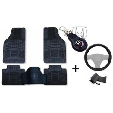 Imagem de Kit Tapete de Borracha + Capa de Volante + Chaveiro para Honda HR-V 20