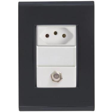 Imagem de Cj Tomadas 10A e TV SAT Coaxial Liz Grafite Tramontina completo pronto