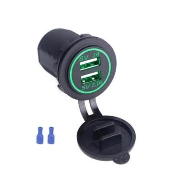 Imagem de Tomada Carregador Usb Veicular 6821 Verde 3.1A 2 Saidas Rack Movel Par
