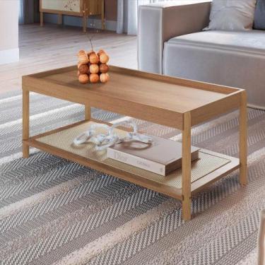 Imagem de Mesa de Centro Retangular c/ Prateleira 93cm Pés em Madeira - Artesano