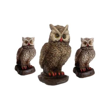 Imagem de Kit 3 Corujas Na Rocha Enfeite Decoração Casa Espanta Pombo - Várias V