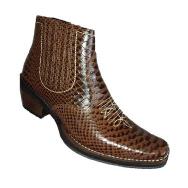 Imagem de Bota country cor marrom anaconda solado borracha salto carrapeta couro