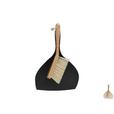 Imagem de Escovinha Vassoura Cabo Bambu Natural C/ Pá De Lixo Plástico Preto - C