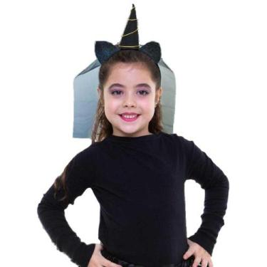 Imagem de Tiara Unicórnio Infantil Preto Com Véu de Halloween - Global Fantasias
