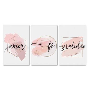 Imagem de Kit 3 Placas Decorativas Frase Fé Amor Gratidão 20x30 cm Mdf - Art Pri