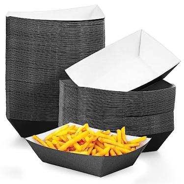 Imagem de Yinkin 100 bandejas de papel para comida, barco, Dia das Bruxas, bandejas descartáveis de 500 g, papel kraft, barco, para concessão de tacos, batatas fritas, lanche, cachorro-quente, churrasco, pipoca