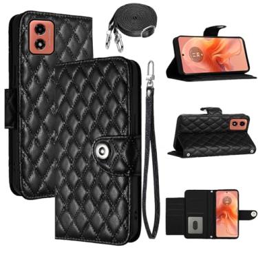 Imagem de Dswteny Capa carteira para Motorola Moto G24/Moto G04 com alça de ombro transversal, padrão Argyle, capa de celular flip de couro PU para Moto G24/Moto G04 meninas mulheres preta