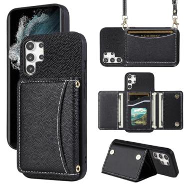 Imagem de Furill Capa de celular para Samsung Galaxy S24 Ultra 5G capa carteira com alça de ombro transversal e suporte de cartão de crédito de couro bolso fino suporte acessórios para celular S24Ultra 24S S 24
