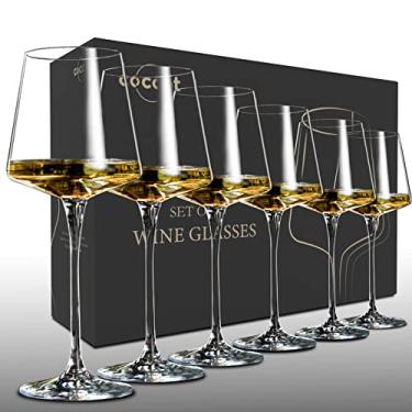 Imagem de Conjunto de 6 taças de vinho, taças de vinho branco cristal, conjunto de taças de vinho tinto, taças de vinho de haste longa, vidro soprado premium sem chumbo transparente (530 ml, pacote com 6)