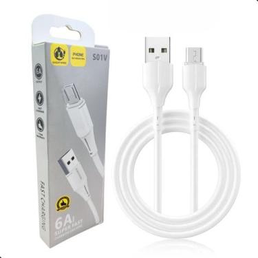 Imagem de Cabo Usb P/ Micro Usb V8 6a Turbo e Dados Celular 1M Rápido Cor Branco